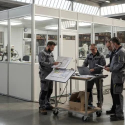 Sopralluogo tecnico in un capannone con pareti mobili divisorie e box industriale interno